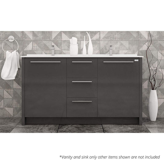 Casa Mare Nona 60" Glossy Gray Bathroom Vanity and Acrylic Double Sink Combo