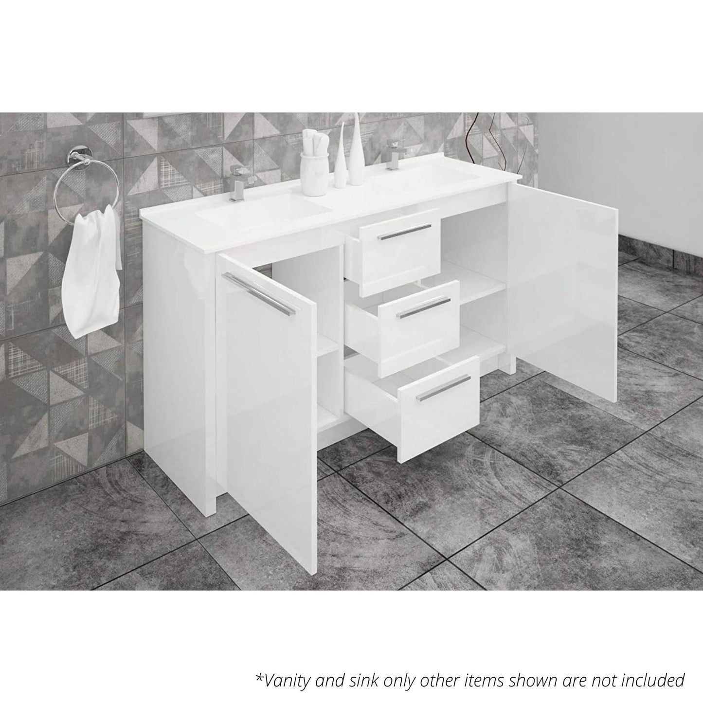 Casa Mare Nona 60" Glossy White Bathroom Vanity and Acrylic Double Sink Combo