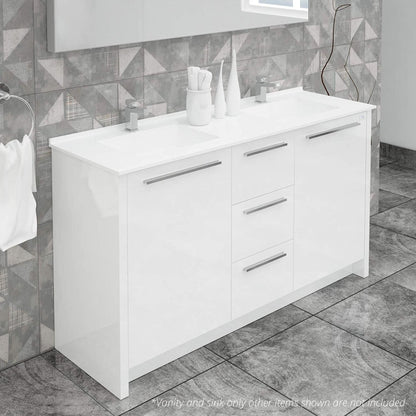 Casa Mare Nona 60" Glossy White Bathroom Vanity and Acrylic Double Sink Combo