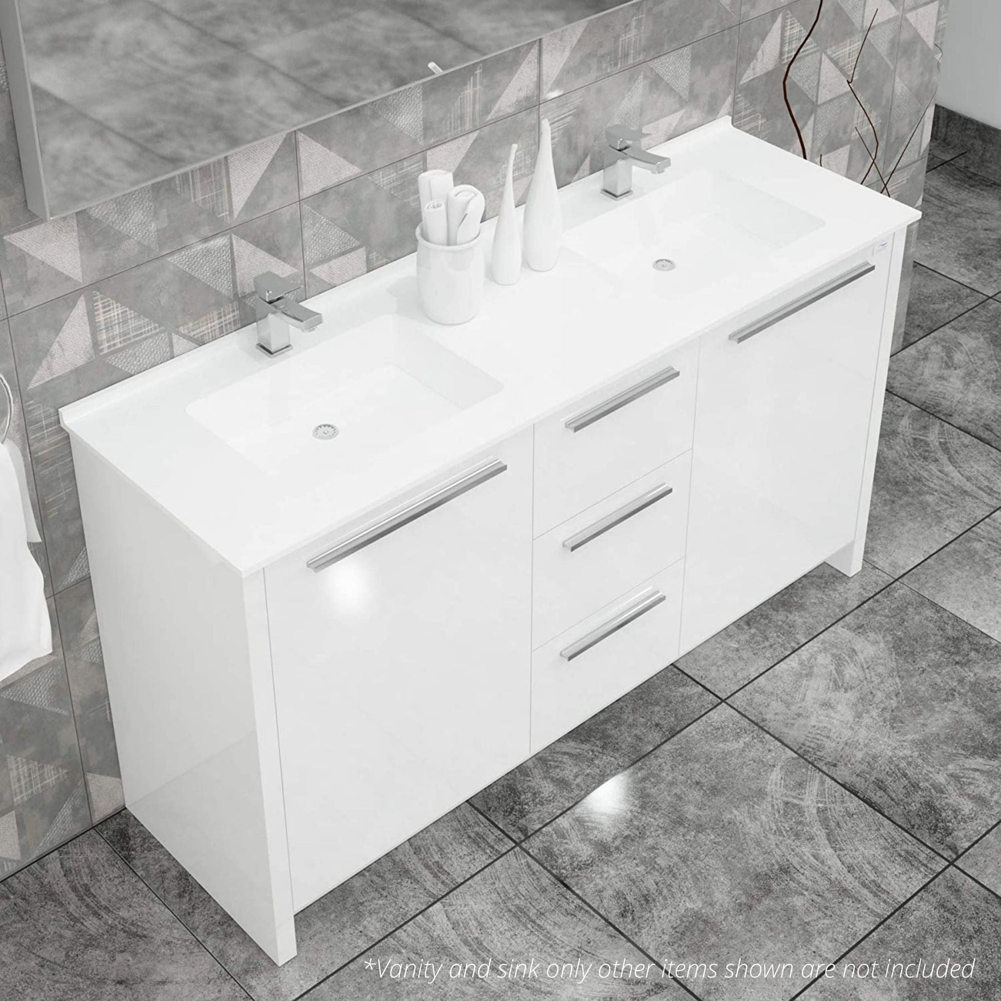 Casa Mare Nona 60" Glossy White Bathroom Vanity and Acrylic Double Sink Combo