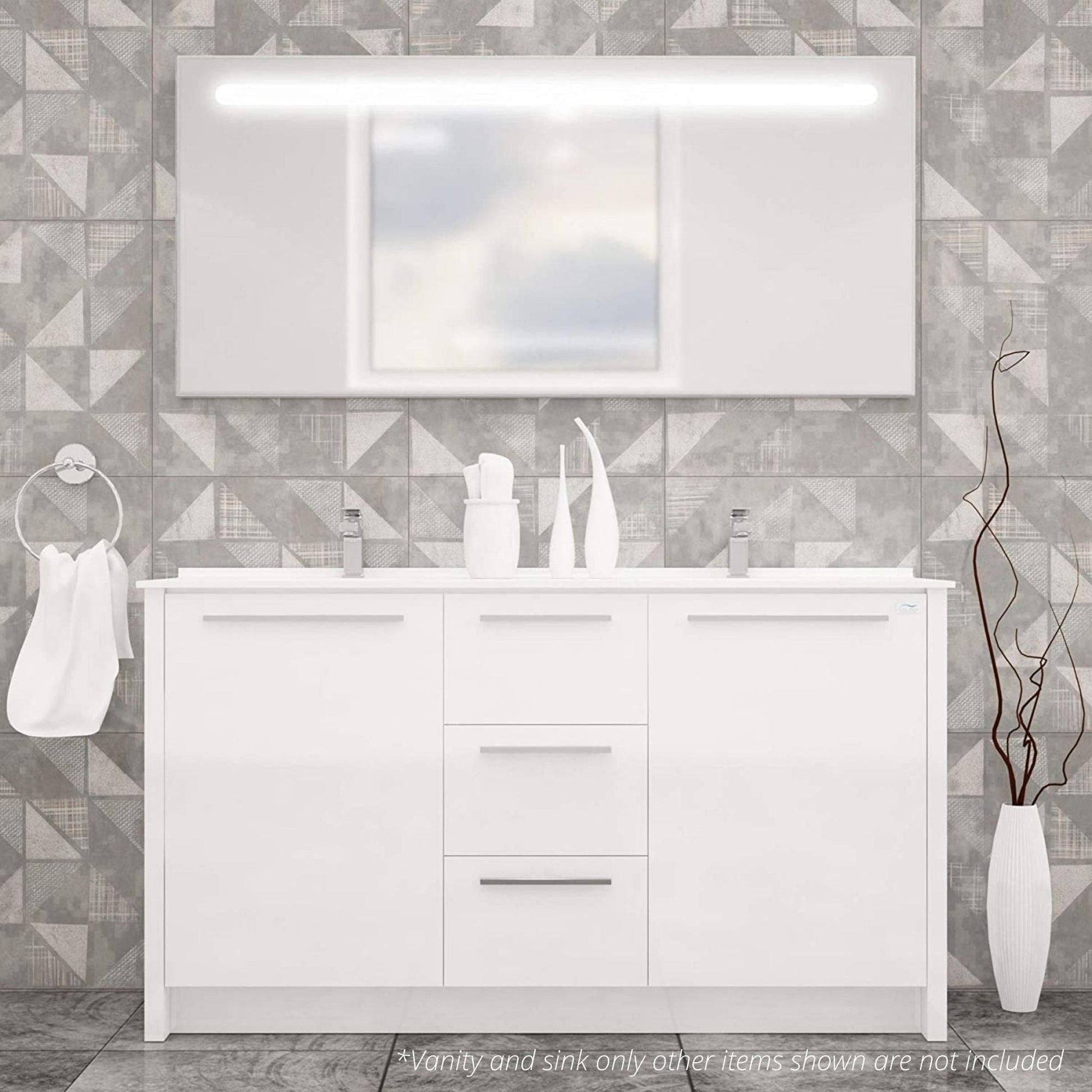 Casa Mare Nona 60" Glossy White Bathroom Vanity and Acrylic Double Sink Combo