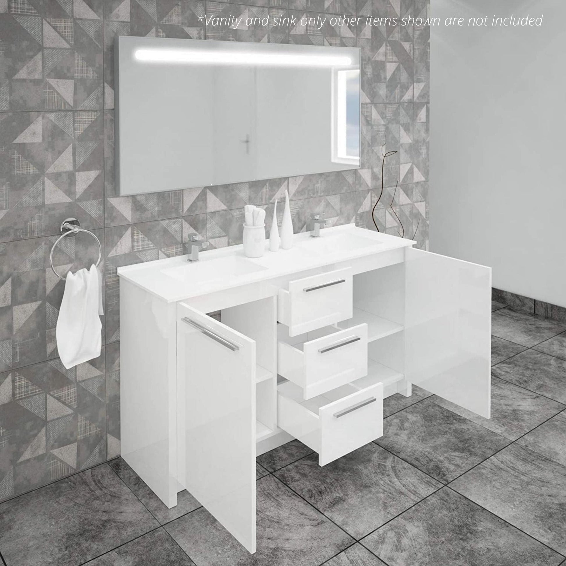 Casa Mare Nona 60" Glossy White Bathroom Vanity and Acrylic Double Sink Combo