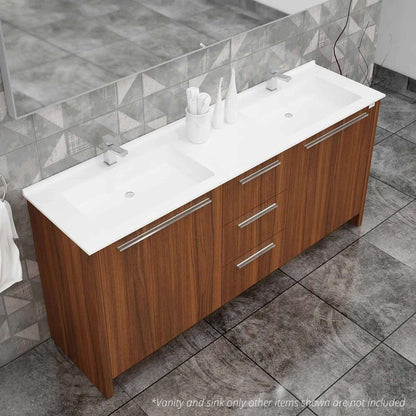 Casa Mare Nona 60" Matte Walnut Bathroom Vanity and Acrylic Double Sink Combo with LED Mirror