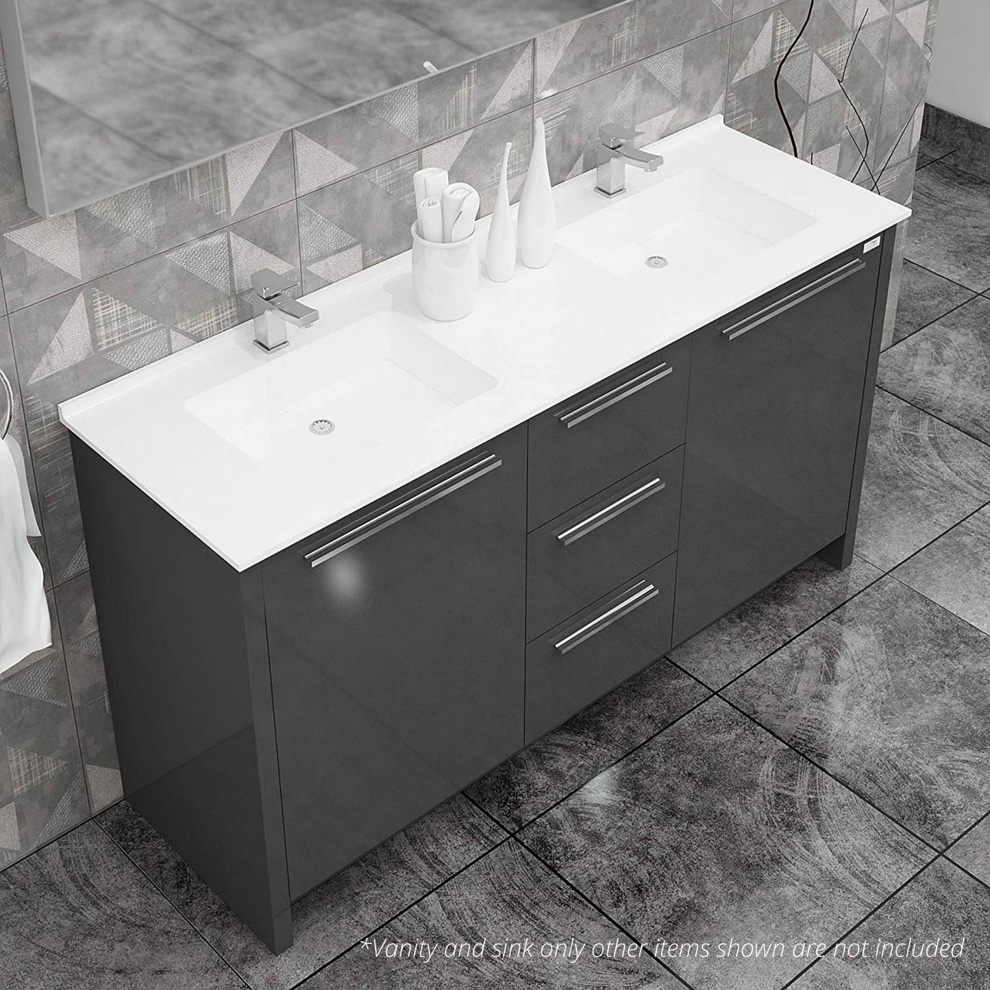Casa Mare Nona 71" Glossy Gray Bathroom Vanity and Acrylic Double Sink Combo