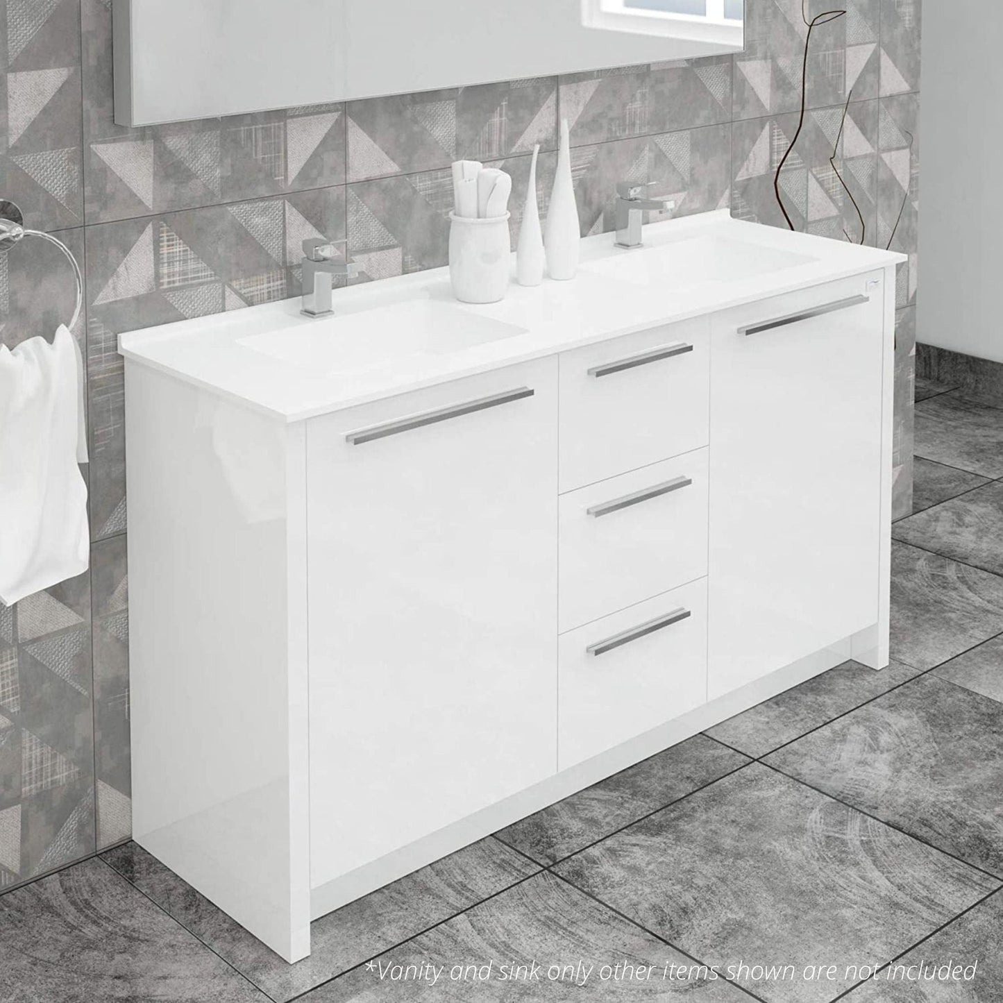 Casa Mare Nona 71" Glossy White Bathroom Vanity and Acrylic Double Sink Combo with LED Mirror