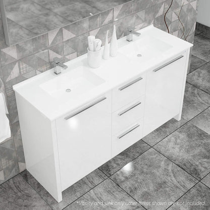 Casa Mare Nona 71" Glossy White Bathroom Vanity and Acrylic Double Sink Combo with LED Mirror
