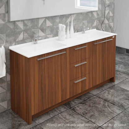 Casa Mare Nona 71" Matte Walnut Bathroom Vanity and Acrylic Double Sink Combo with LED Mirror