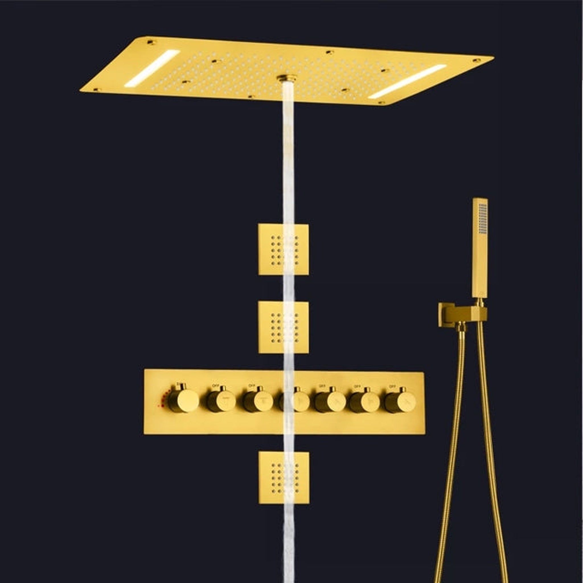 Casoria Brushed Gold Recessed LED Ceiling Mounted Waterfall Mist Rainf ...