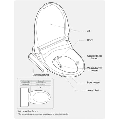 CleanSense DIB-1500-EW White Advanced Elongated Bidet Seat With Side Panel Control and Energy Efficient Water Heating System