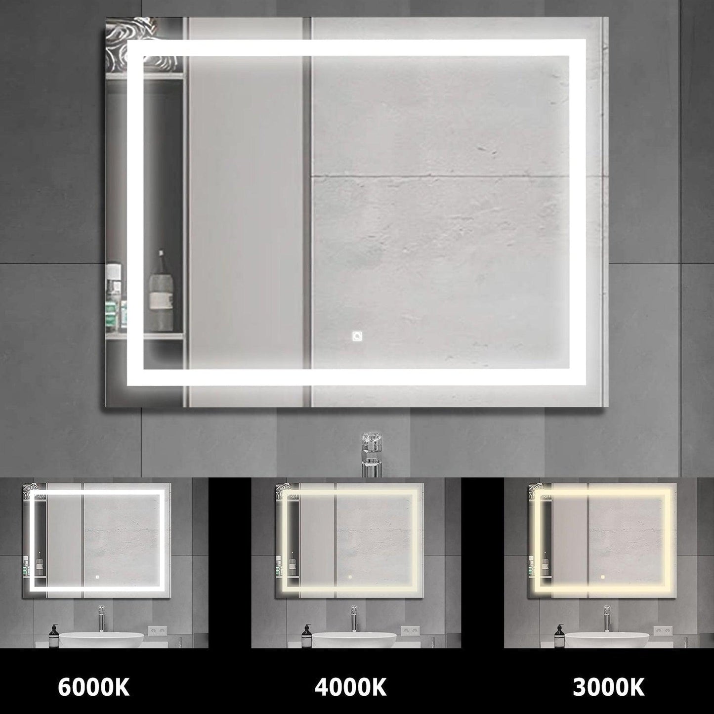 Clovis Goods 36" x 28" Frameless Rectangular Wall Mounted Bathroom Vanity LED Lighted Mirror With Touch Sensor and Built-in Defogger