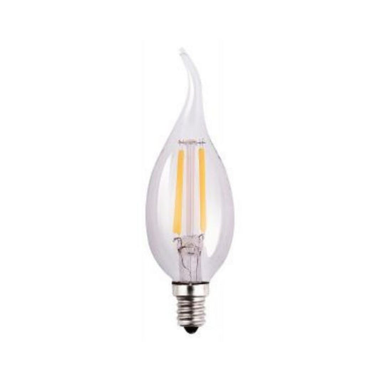 Craftmade 2-Watt Candle-Style With Flame Tip, Clear Finish, E12 Candelabra Base, 4.4" M.O.L., 2700K Warm White LED Light Bulb