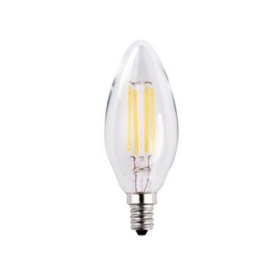 Craftmade 2-Watt Candle-Style With Straight Tip, Clear Finish, E12 Candelabra Base, 3.6" M.O.L., 2700K Warm White LED Light Bulb