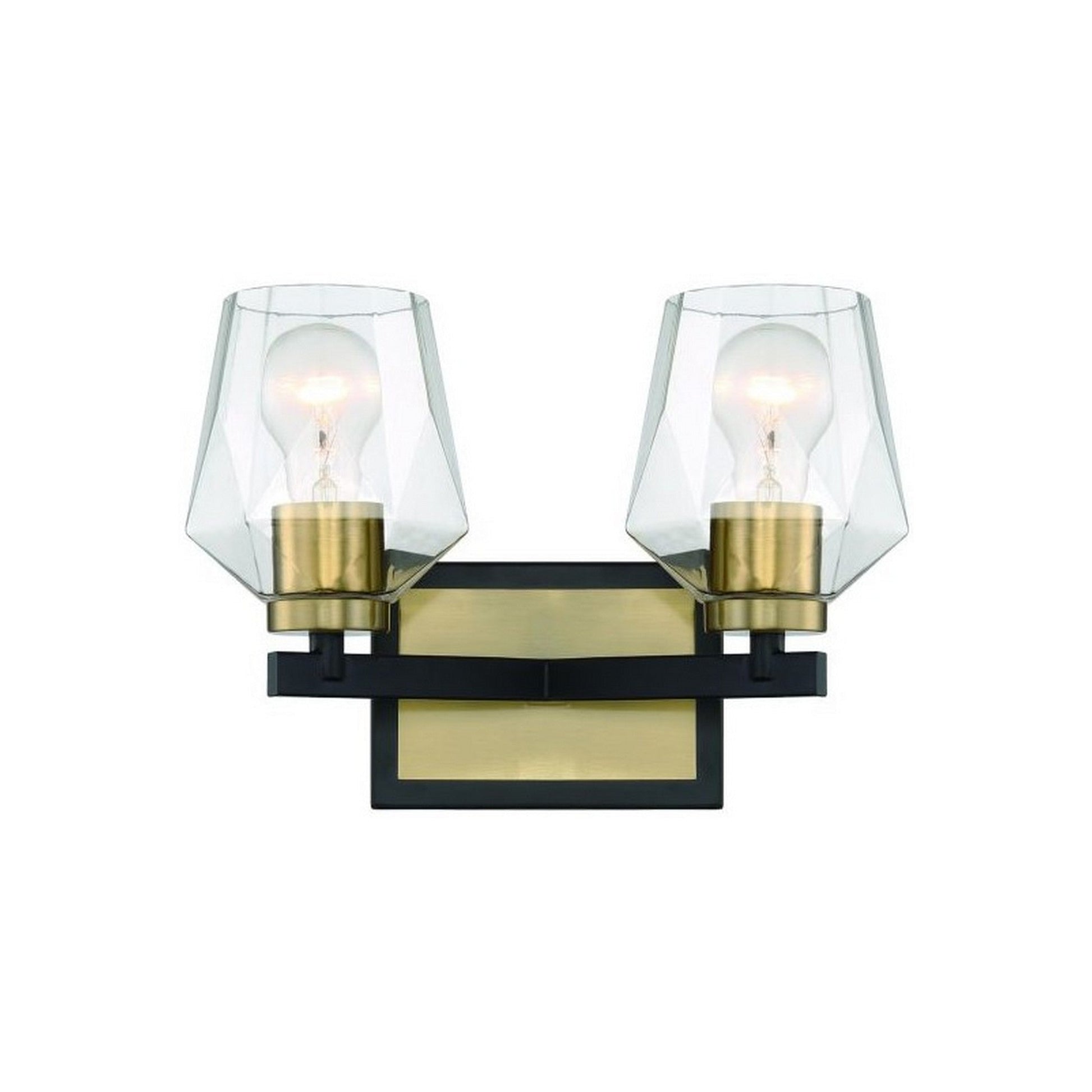 Craftmade Avante Grand 13" 2-Light Flat Black and Satin Brass Vanity Light With Clear Glass Shades