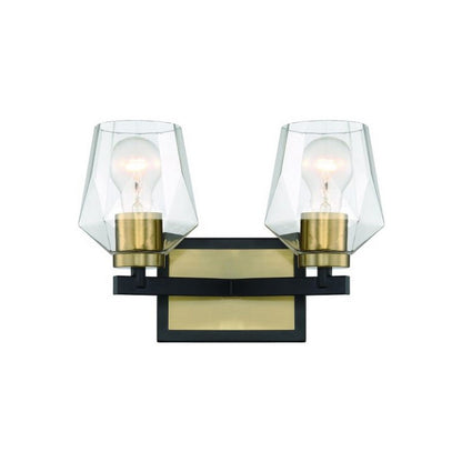 Craftmade Avante Grand 13" 2-Light Flat Black and Satin Brass Vanity Light With Clear Glass Shades