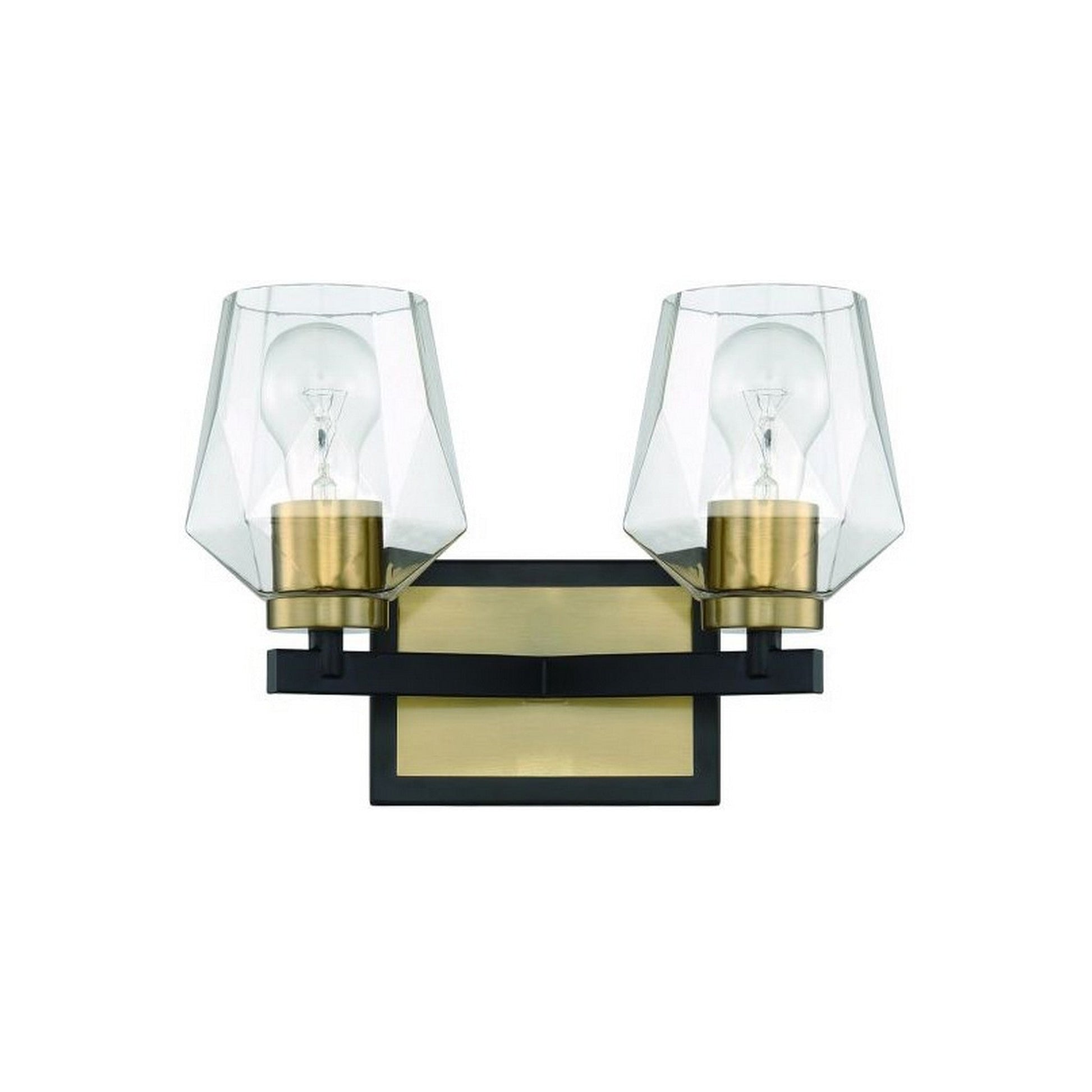 Craftmade Avante Grand 13" 2-Light Flat Black and Satin Brass Vanity Light With Clear Glass Shades