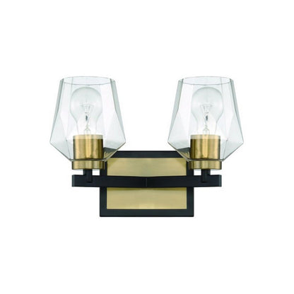 Craftmade Avante Grand 13" 2-Light Flat Black and Satin Brass Vanity Light With Clear Glass Shades