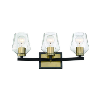 Craftmade Avante Grand 21" 3-Light Flat Black and Satin Brass Vanity Light With Clear Glass Shades