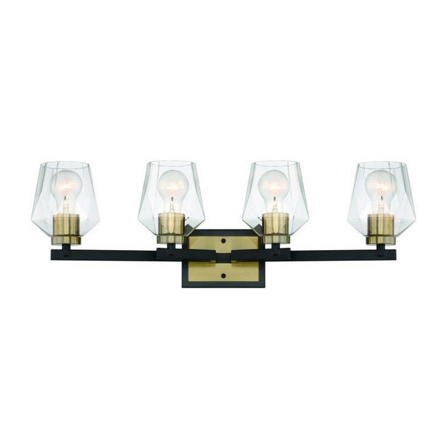 Craftmade Avante Grand 28" 4-Light Flat Black and Satin Brass Vanity Light With Clear Glass Shades