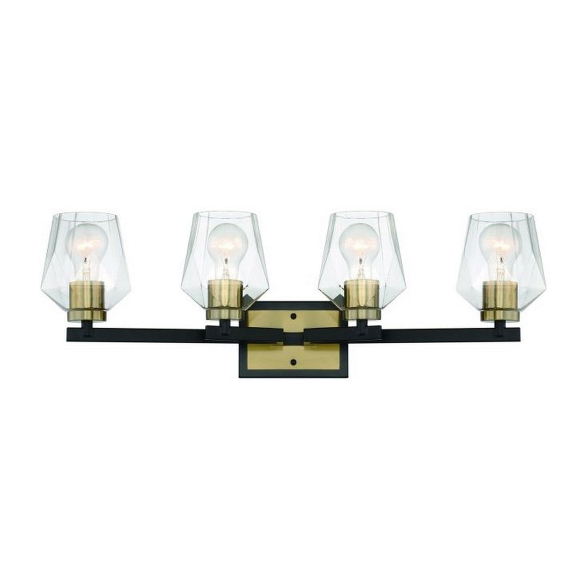 Craftmade Avante Grand 28" 4-Light Flat Black and Satin Brass Vanity Light With Clear Glass Shades