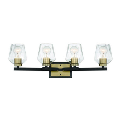 Craftmade Avante Grand 28" 4-Light Flat Black and Satin Brass Vanity Light With Clear Glass Shades