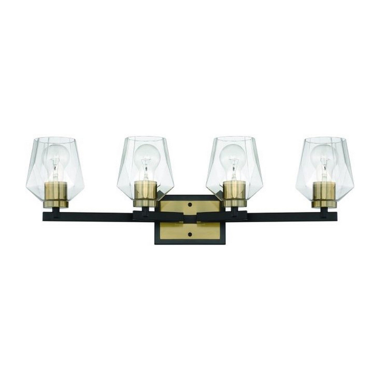 Craftmade Avante Grand 28" 4-Light Flat Black and Satin Brass Vanity Light With Clear Glass Shades