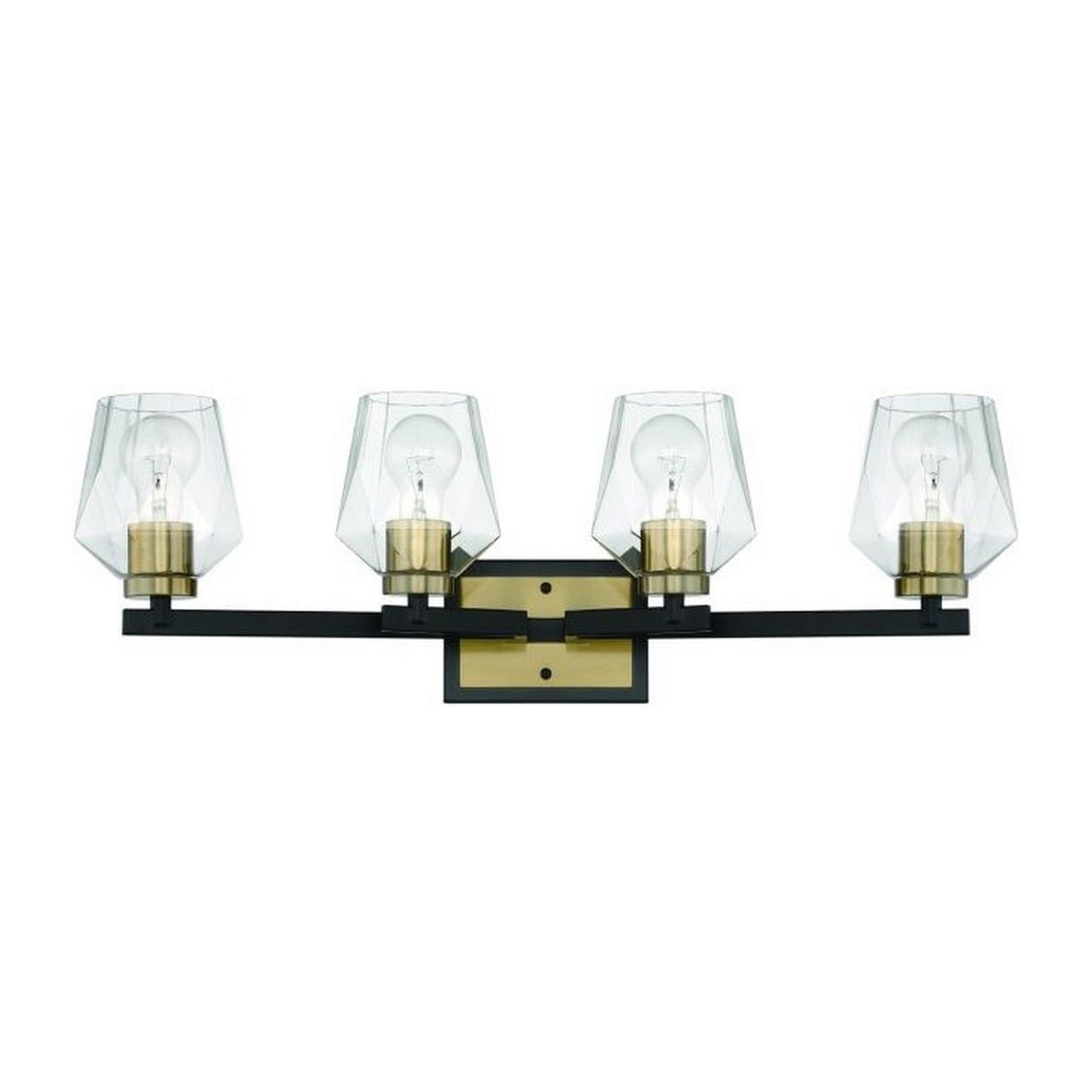 Craftmade Avante Grand 28" 4-Light Flat Black and Satin Brass Vanity Light With Clear Glass Shades