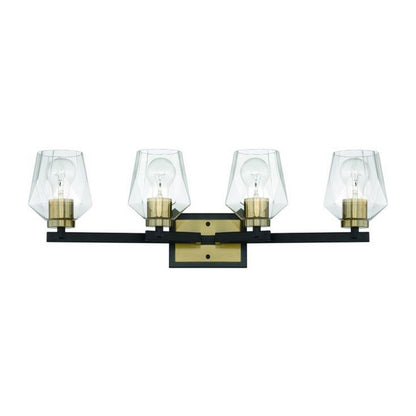 Craftmade Avante Grand 28" 4-Light Flat Black and Satin Brass Vanity Light With Clear Glass Shades