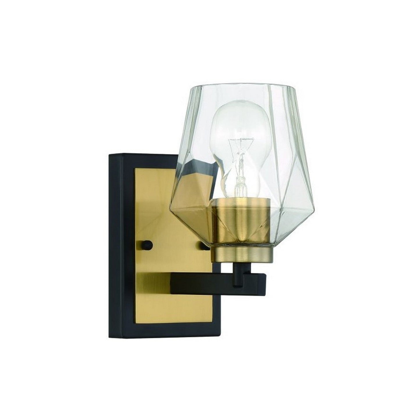 Craftmade Avante Grand 5" 1-Light Flat Black and Satin Brass Wall Sconce With Clear Glass Shade