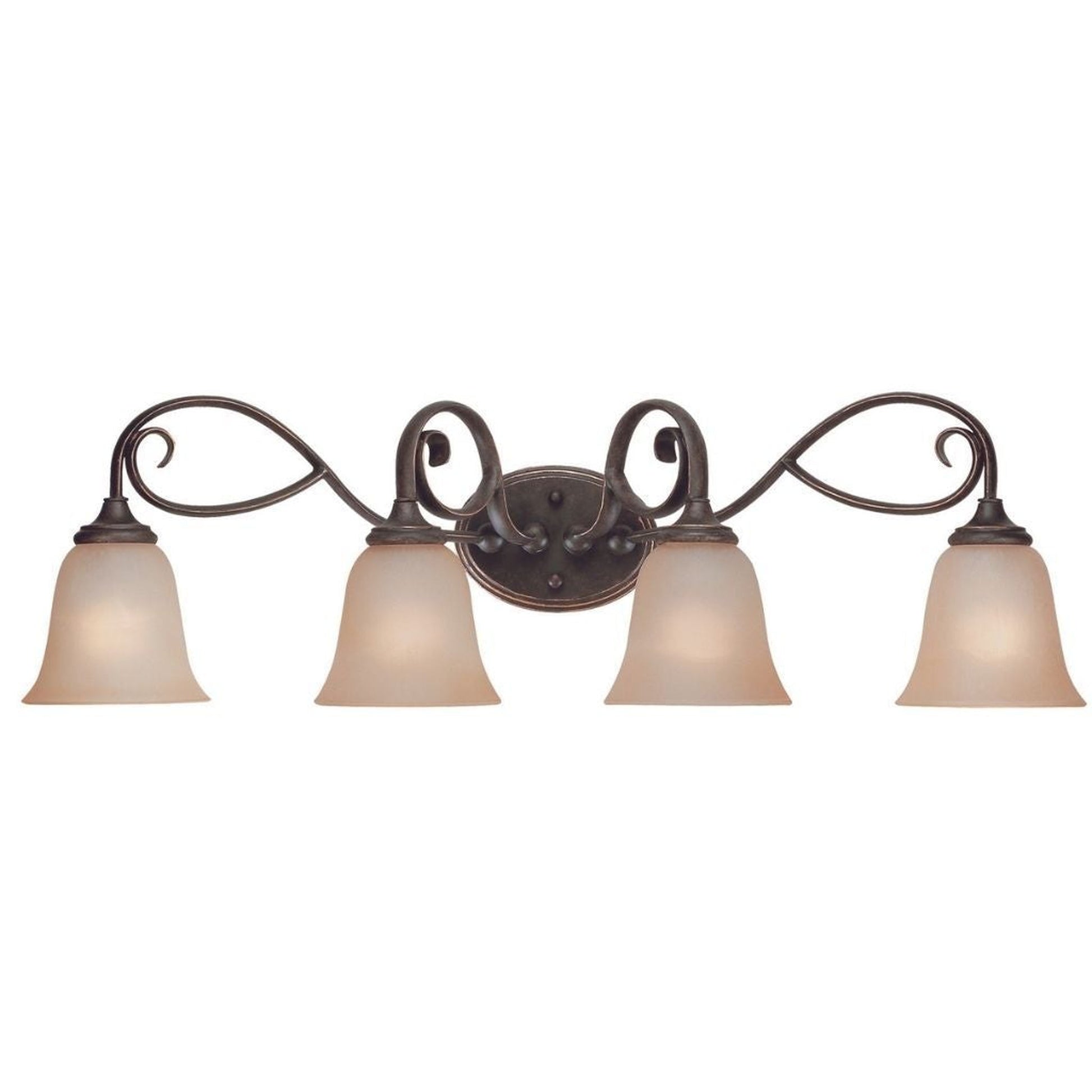Craftmade Barrett Place 33" 4-Light Mocha Bronze Vanity Light With Light Umber Etched Glass Shades