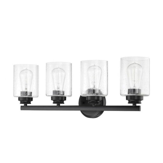 Craftmade Bolden 25" 4-Light Flat Black Vanity Light With Clear Seeded Glass Shades