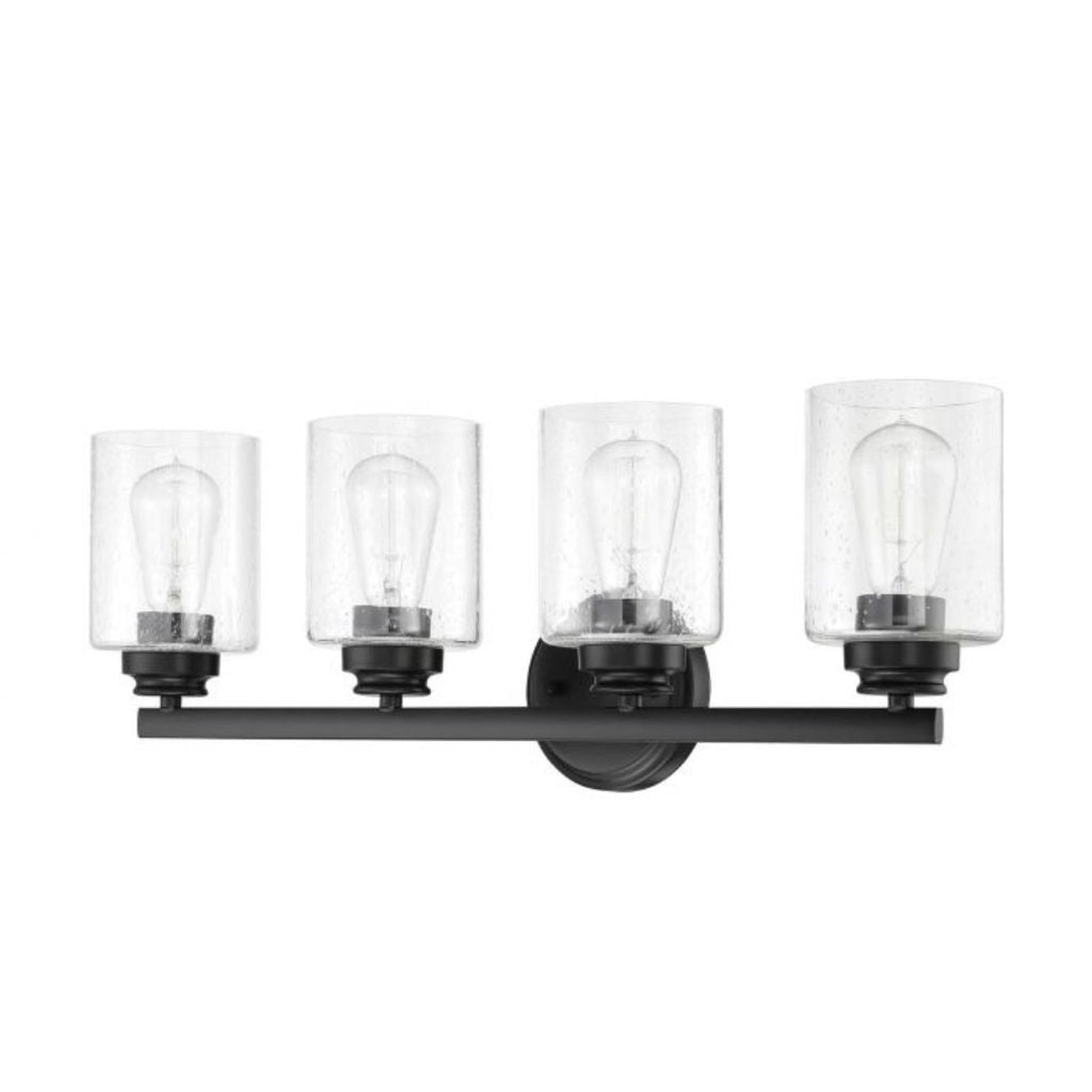 Craftmade Bolden 25" 4-Light Flat Black Vanity Light With Clear Seeded Glass Shades