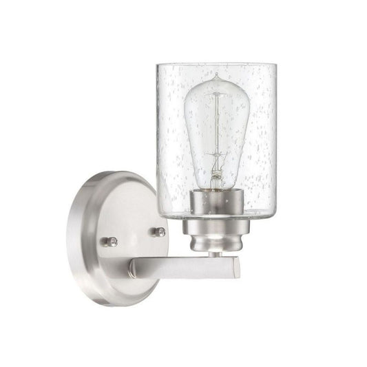 Craftmade Bolden 5" x 9" 1-Light Brushed Polished Nickel Wall Sconce With Clear Seeded Glass Shade