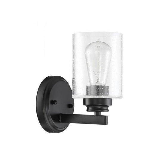 Craftmade Bolden 5" x 9" 1-Light Flat Black Wall Sconce With Clear Seeded Glass Shade