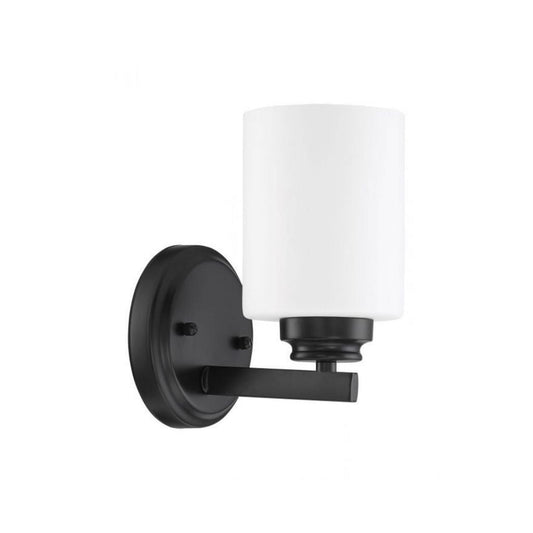Craftmade Bolden 5" x 9" 1-Light Flat Black Wall Sconce With White Frosted Glass Shade