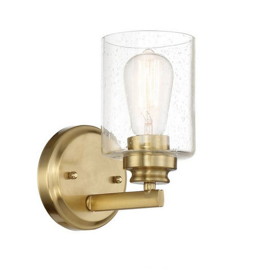 Craftmade Bolden 5" x 9" 1-Light Satin Brass Wall Sconce With Clear Seeded Glass Shade