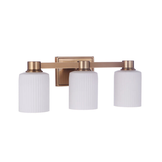 Craftmade Bretton 20" 3-Light Satin Brass Vanity Light With White Fluted Glass Shades