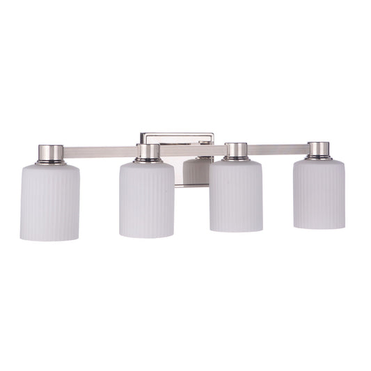 Craftmade Bretton 28" 4-Light Polished Nickel Vanity Light With White Fluted Glass Shades