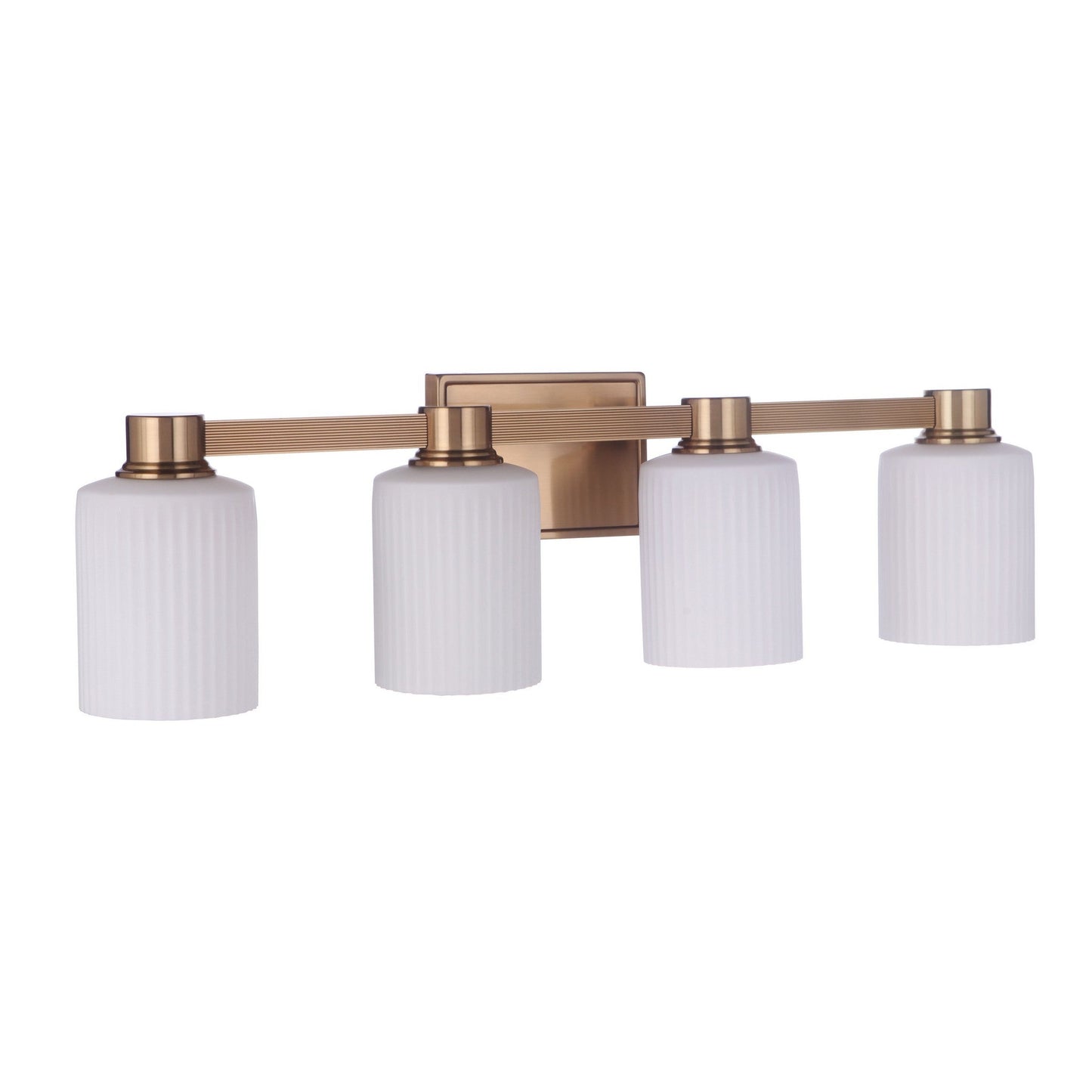 Craftmade Bretton 28" 4-Light Satin Brass Vanity Light With White Fluted Glass Shades