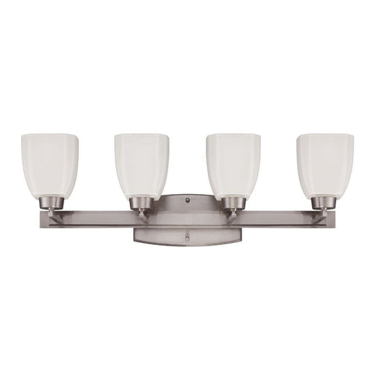 Craftmade Bridwell 28" 4-Light Brushed Polished Nickel Vanity Light With White Frosted Glass Shades