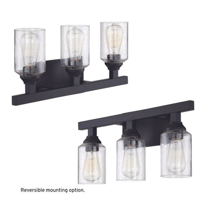 Craftmade Chicago 22" 3-Light Flat Black Vanity Light With Clear Seeded Glass Shades
