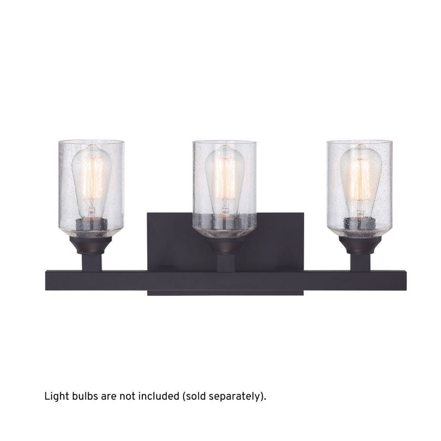 Craftmade Chicago 22" 3-Light Flat Black Vanity Light With Clear Seeded Glass Shades