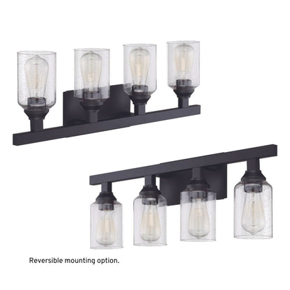 Craftmade Chicago 28" 4-Light Flat Black Vanity Light With Clear Seeded Glass Shades