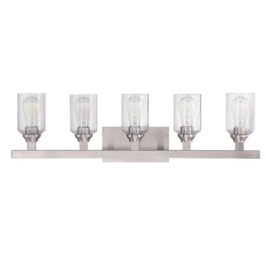 Craftmade Chicago 36" 5-Light Brushed Polished Nickel Vanity Light With Clear Seeded Glass Shades