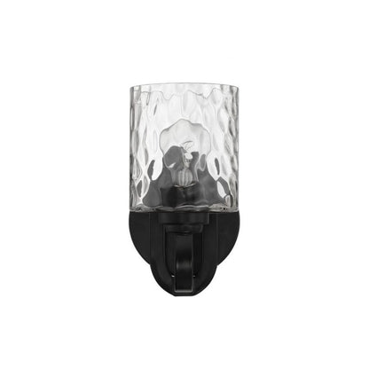 Craftmade Collins 5" x 9" 1-Light Flat Black Wall Sconce With Clear Hammered Glass Shade