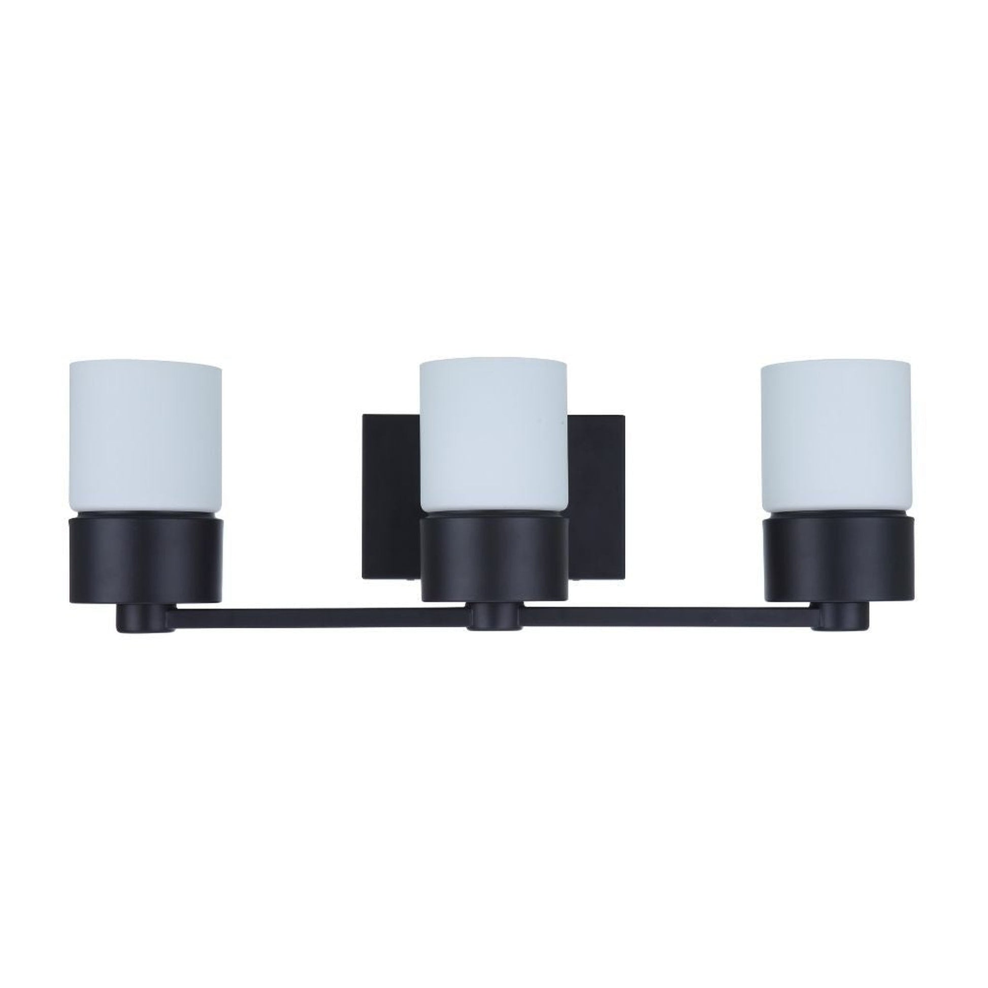 Craftmade District 22" 3-Light Flat Black Vanity Light With White Opal Glass Shades