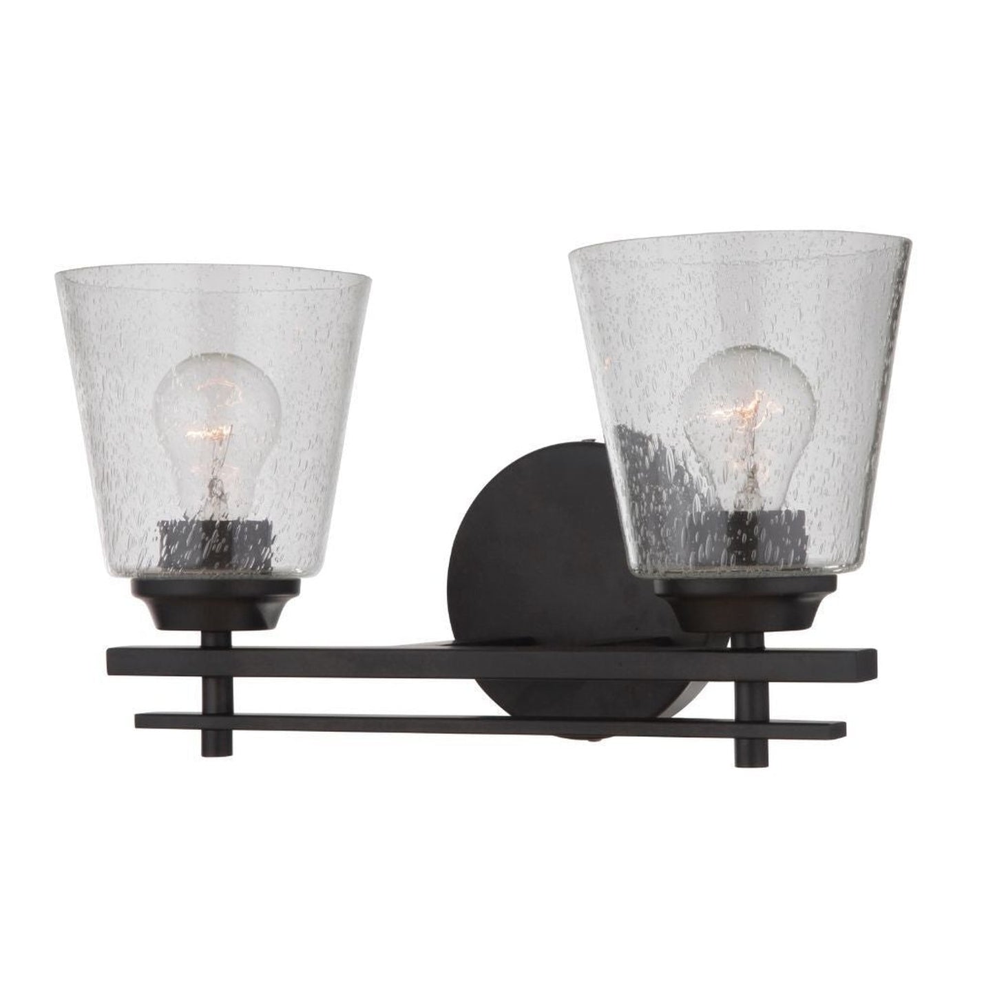 Craftmade Drake 16" 2-Light Flat Black Vanity Light With Clear Seeded Glass Shades