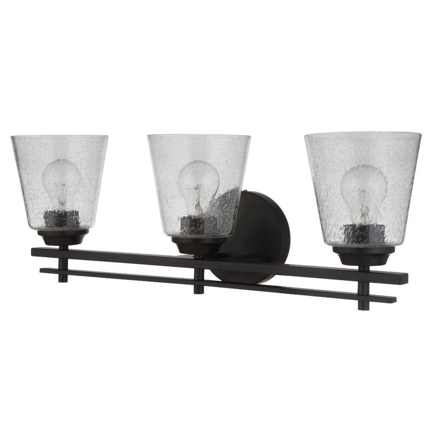 Craftmade Drake 24" 3-Light Flat Black Vanity Light With Clear Seeded Glass Shades