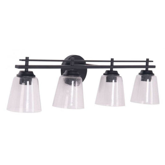 Craftmade Drake 33" 4-Light Flat Black Vanity Light With Clear Seeded Glass Shades