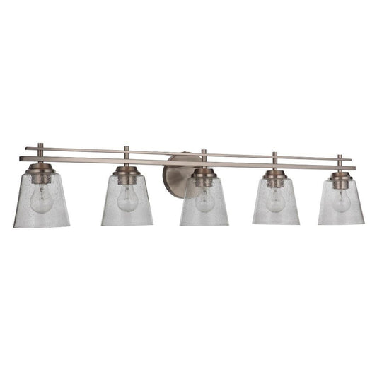 Craftmade Drake 42" 5-Light Brushed Polished Nickel Vanity Light With Clear Seeded Glass Shades