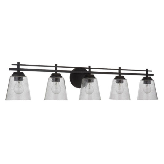Craftmade Drake 42" 5-Light Flat Black Vanity Light With Clear Seeded Glass Shades